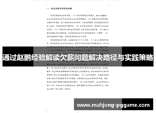 通过赵鹏经验解读欠薪问题解决路径与实践策略 通过赵鹏经验解读欠薪问题解决路径与实践策略